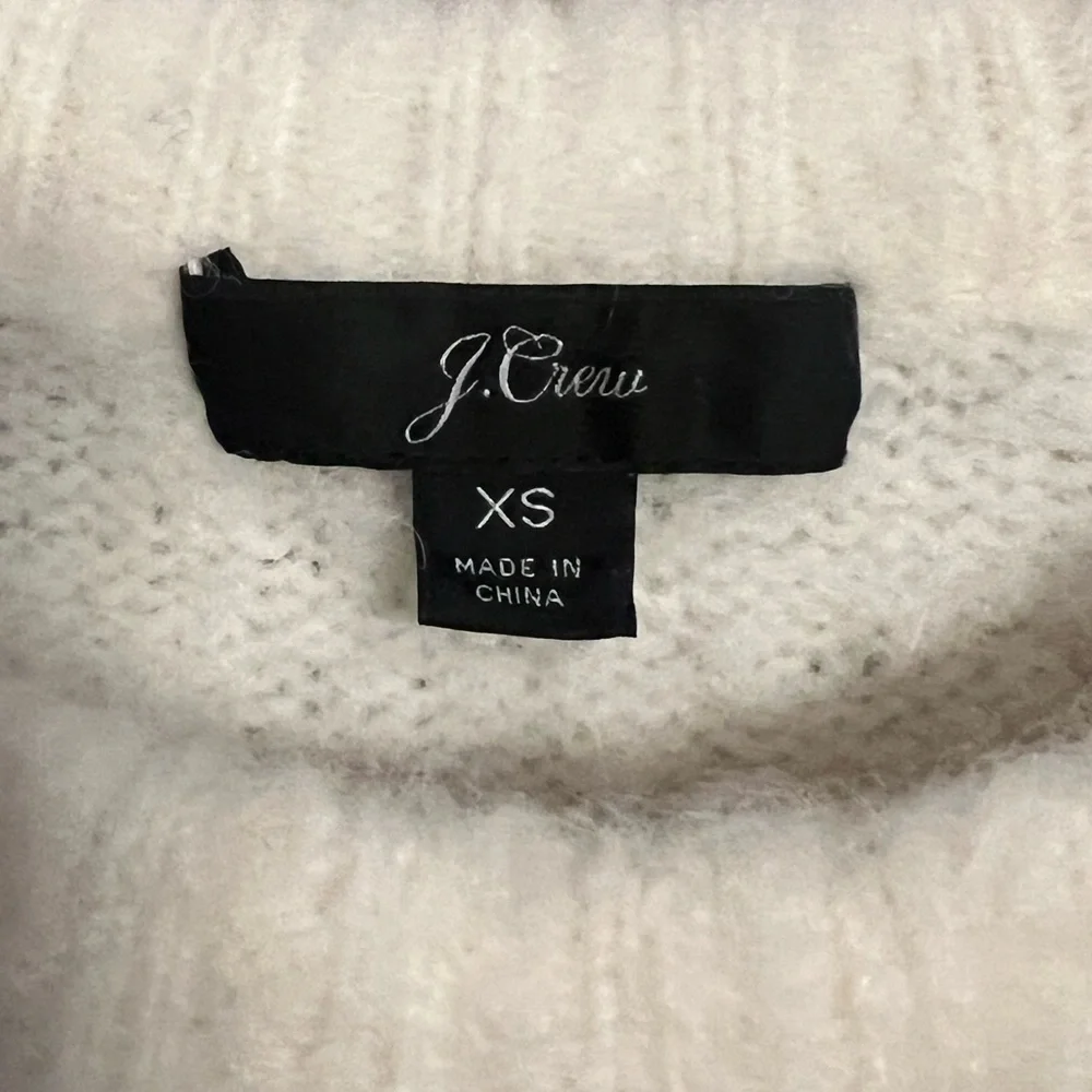 J Crew Puff-sleeve Fuzzy Crewneck Sweater Winter White Alpaca‎ Merino Wool Blend